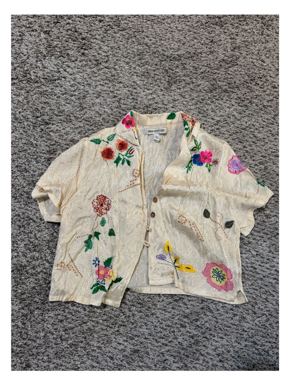 Urban Outfitters Cream Short-Sleeve Embroidered blouse
